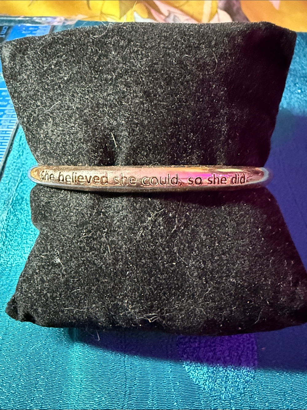 Motivational Silver-Tone Cuff Bracelet - 'She Believed She Could'